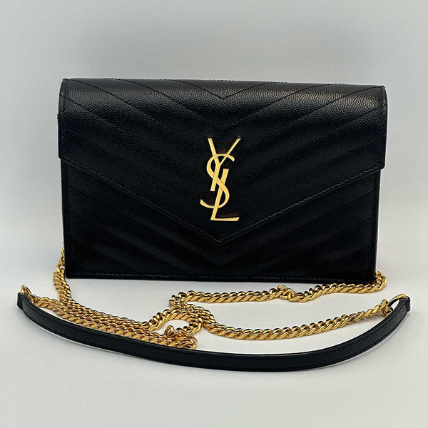 Saint Laurent Cassandre Envelope Chain Wallet in Grain De Poudre Leather
