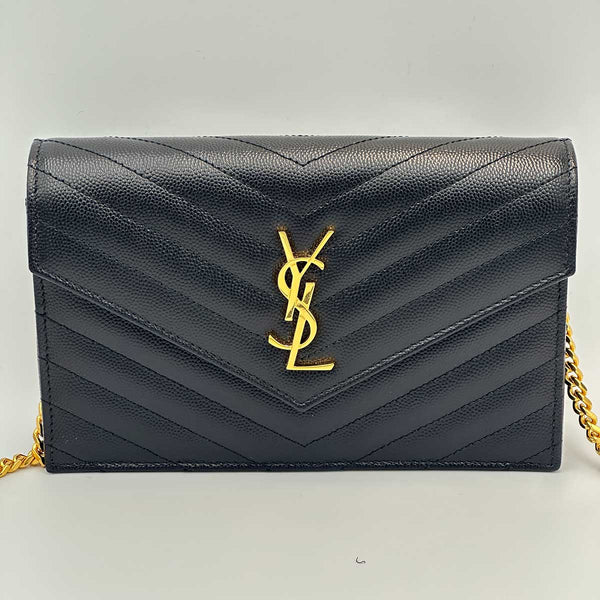 Saint Laurent Cassandre Envelope Chain Wallet in Grain De Poudre Leather