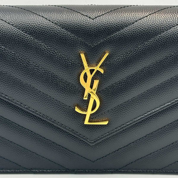 Saint Laurent Cassandre Envelope Chain Wallet in Grain De Poudre Leather