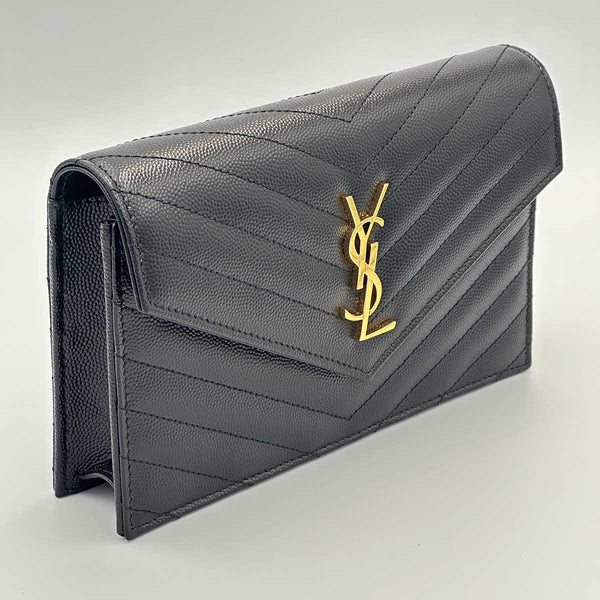 Saint Laurent Cassandre Envelope Chain Wallet in Grain De Poudre Leather
