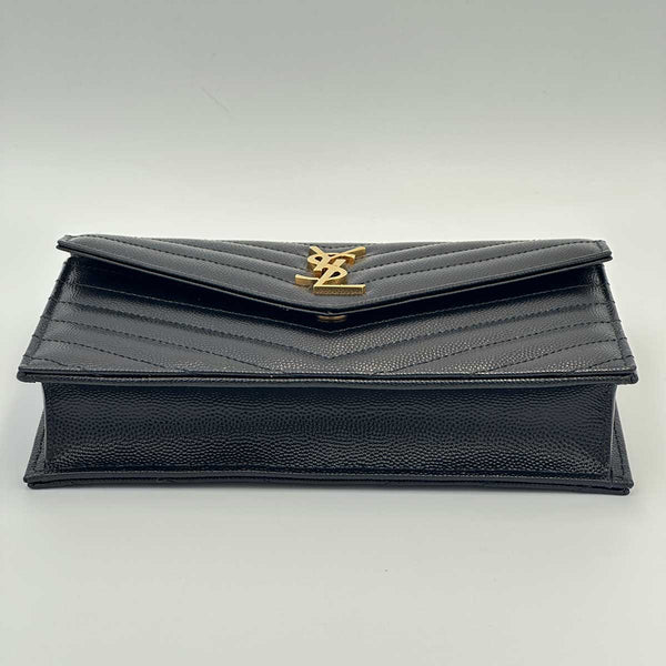 Saint Laurent Cassandre Envelope Chain Wallet in Grain De Poudre Leather