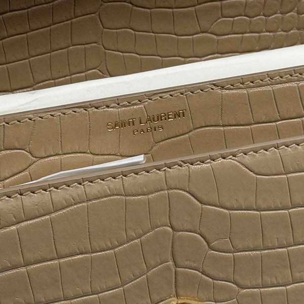 Saint Laurent Crocodile Embossed Leather Sunset Medium Shoulder Bag - Beige
