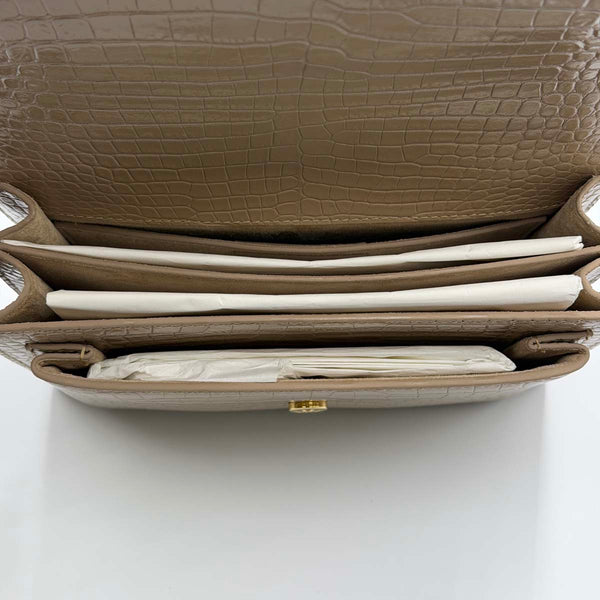 Saint Laurent Crocodile Embossed Leather Sunset Medium Shoulder Bag - Beige