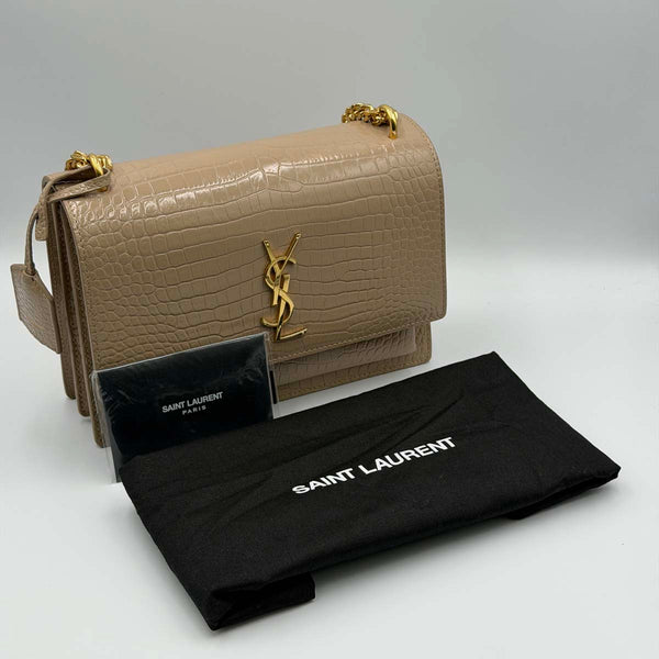 Saint Laurent Crocodile Embossed Leather Sunset Medium Shoulder Bag - Beige