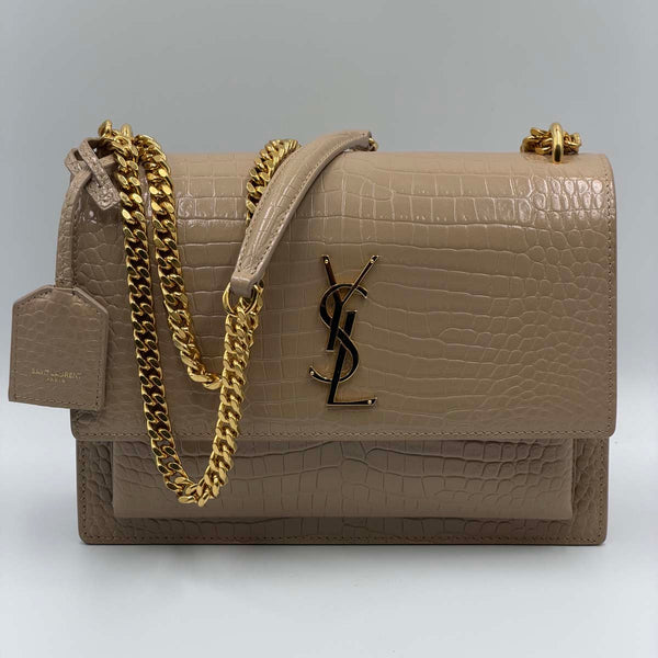 Saint Laurent Crocodile Embossed Leather Sunset Medium Shoulder Bag - Beige
