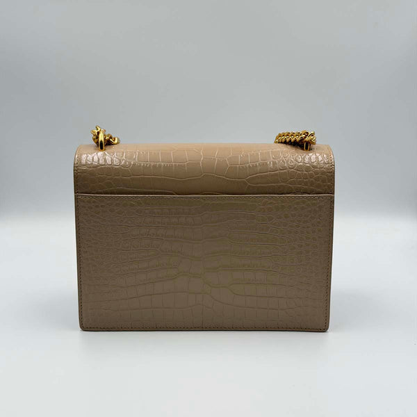 Saint Laurent Crocodile Embossed Leather Sunset Medium Shoulder Bag - Beige