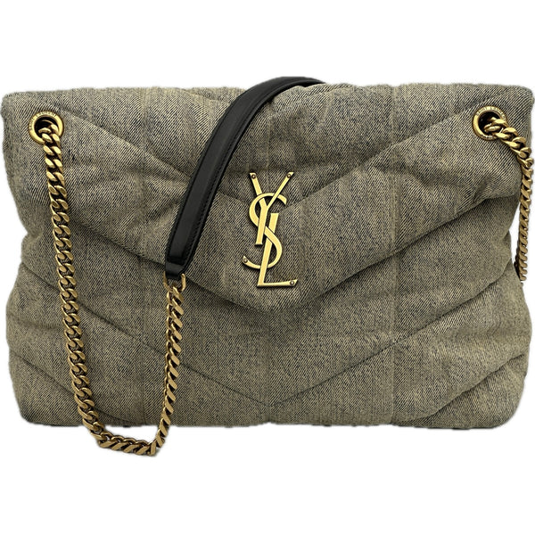 Saint Laurent Denim Quilted Medium Loulou Puffer Monogram Chain Satchel Azur