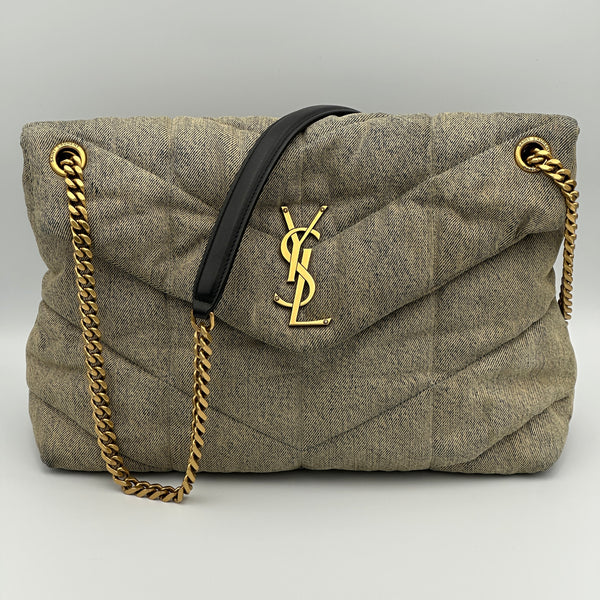 Saint Laurent Denim Quilted Medium Loulou Puffer Monogram Chain Satchel Azur