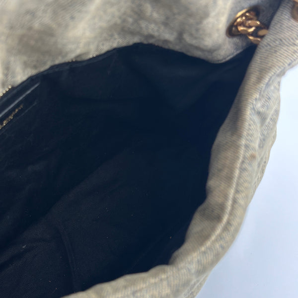 Saint Laurent Denim Quilted Medium Loulou Puffer Monogram Chain Satchel Azur
