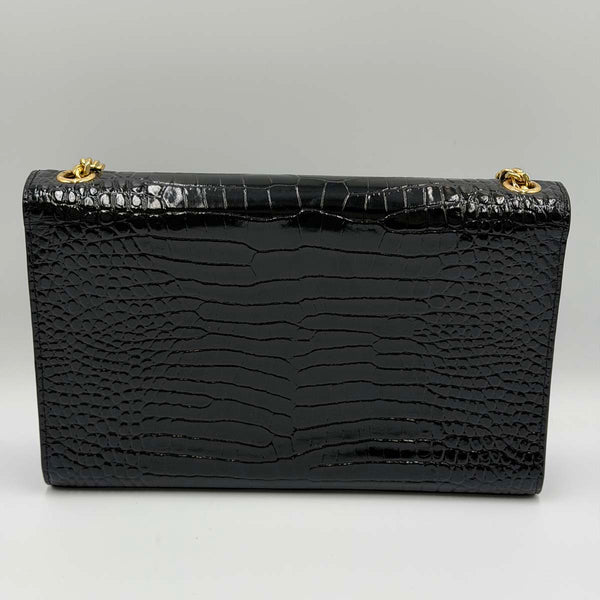 Saint Laurent Kate Medium Chain Bag With Tassel In Crocodile-embossed Shiny Leather - Nero