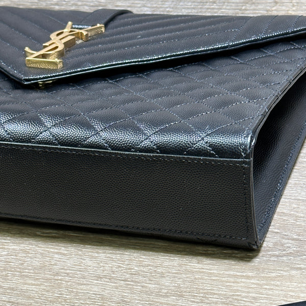 Saint Laurent Large Envelope Triquilt - Black Grained Leather