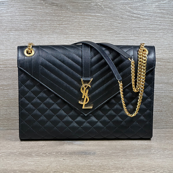 Saint Laurent Large Envelope Triquilt - Black Grained Leather