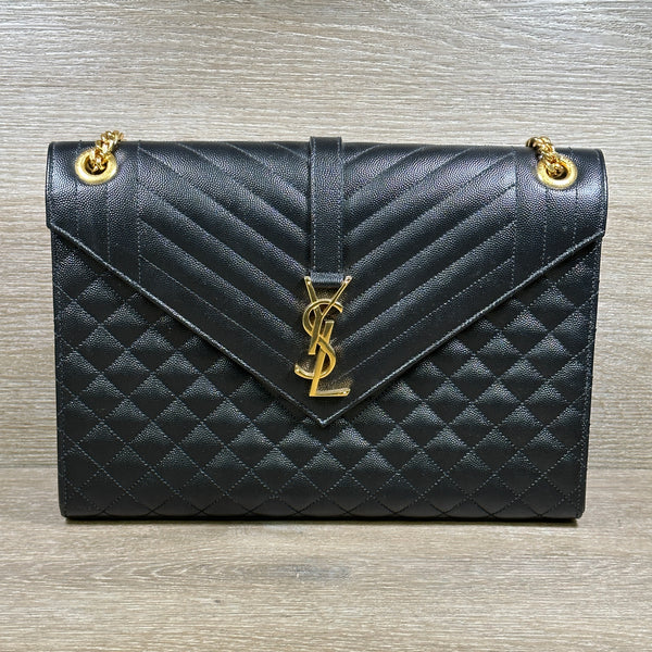 Saint Laurent Large Envelope Triquilt - Black Grained Leather