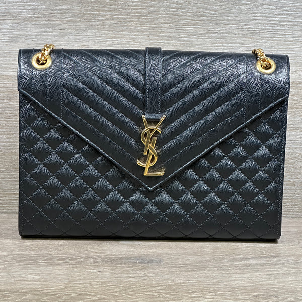 Saint Laurent Large Envelope Triquilt - Black Grained Leather