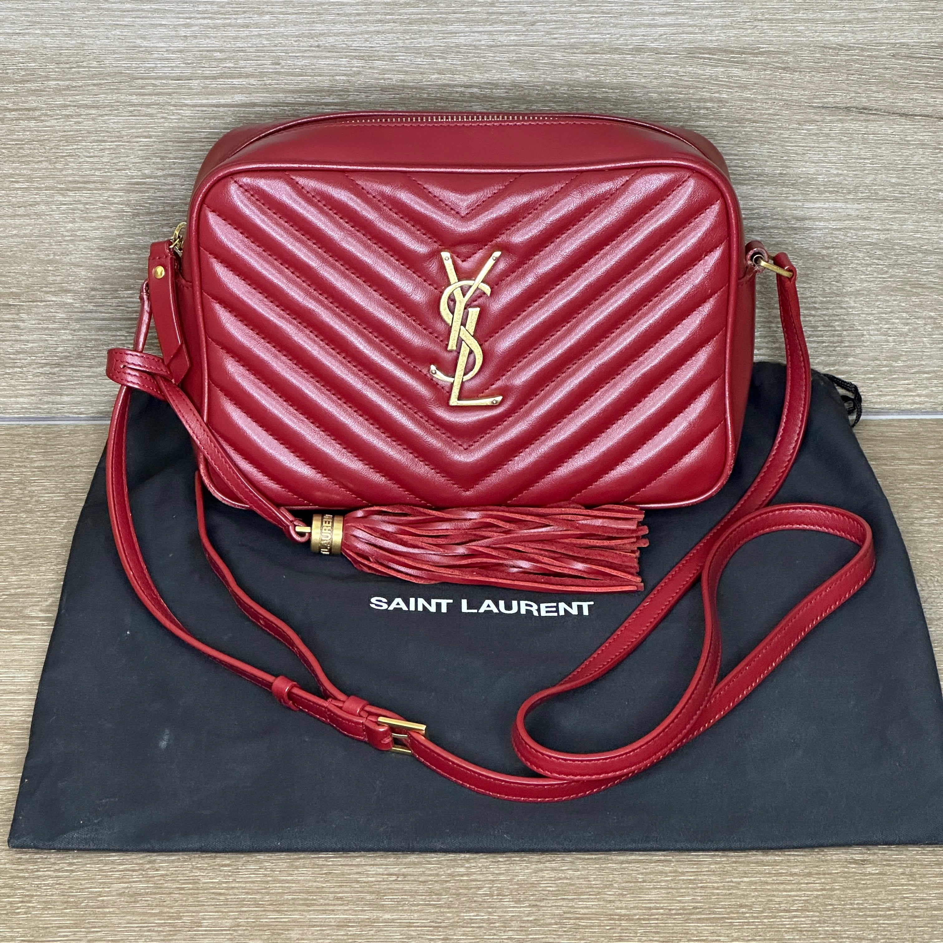 Saint Laurent Lou Medium Quilted Crossbody with Tassel Red