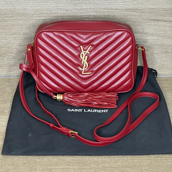 Saint Laurent Lou Medium Quilted Crossbody Crossbody with Tassel - Red