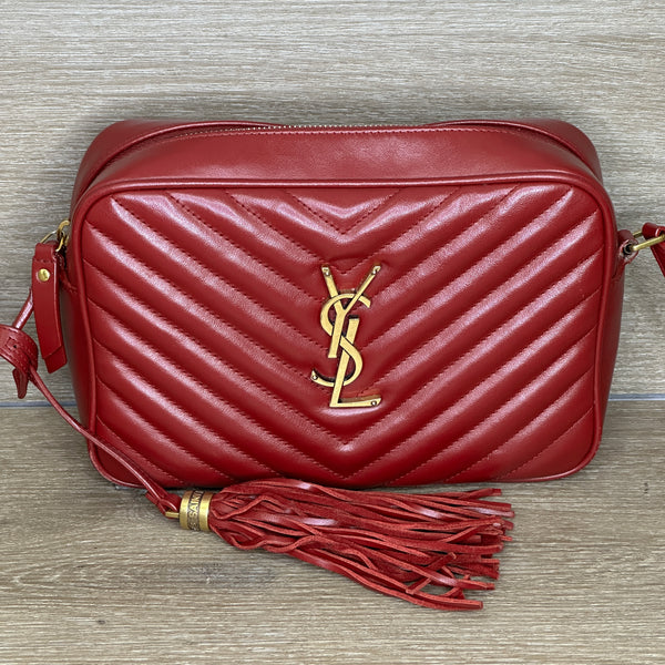 Saint Laurent Lou Medium Quilted Crossbody Crossbody with Tassel - Red