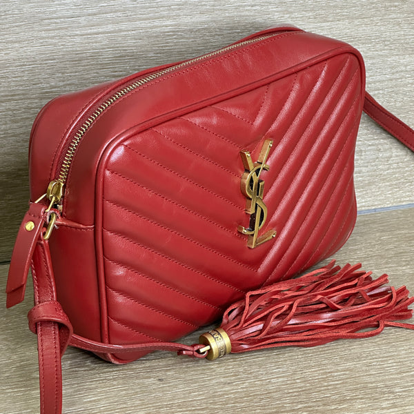 Saint Laurent Lou Medium Quilted Crossbody Crossbody with Tassel - Red