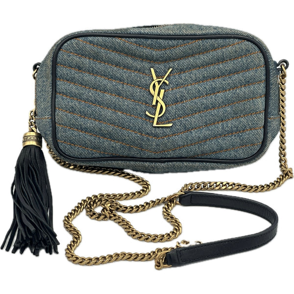 Saint Laurent Lou Mini YSL Monogram Denim Camera Bag - California Blue