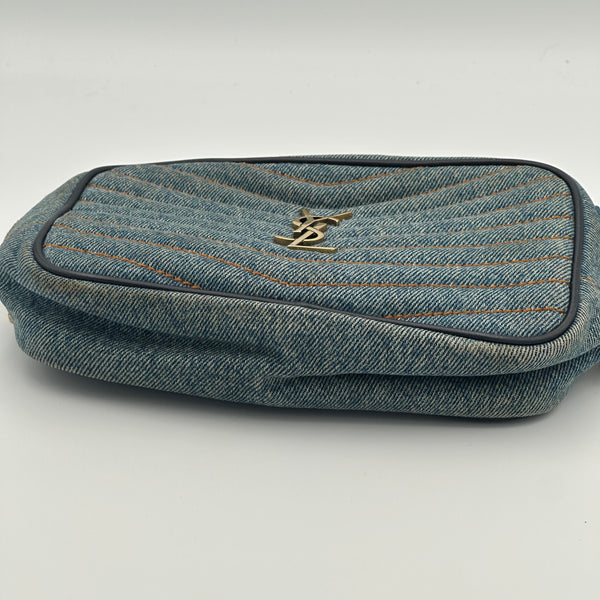 Saint Laurent Lou Mini YSL Monogram Denim Camera Bag - California Blue