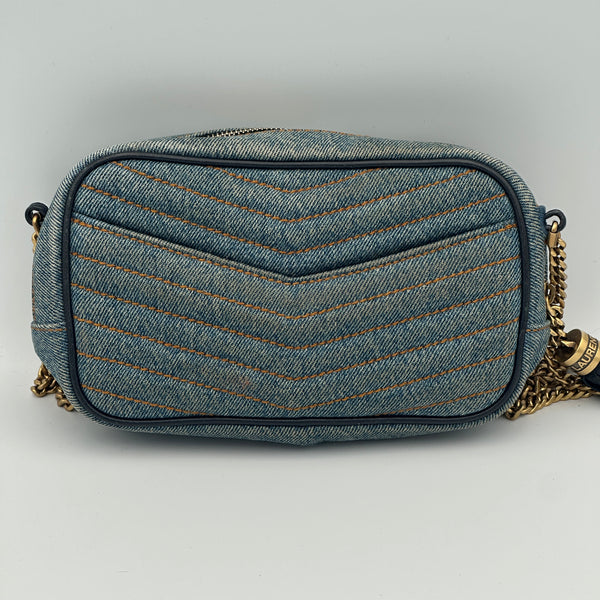 Saint Laurent Lou Mini YSL Monogram Denim Camera Bag - California Blue