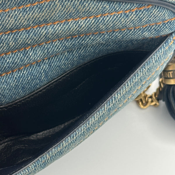 Saint Laurent Lou Mini YSL Monogram Denim Camera Bag - California Blue