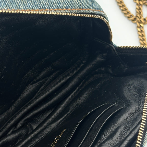 Saint Laurent Lou Mini YSL Monogram Denim Camera Bag - California Blue