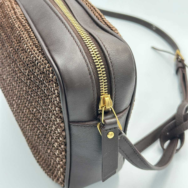 Saint Laurent Lou Shoulder Bag In Raffia and Leather - Brown