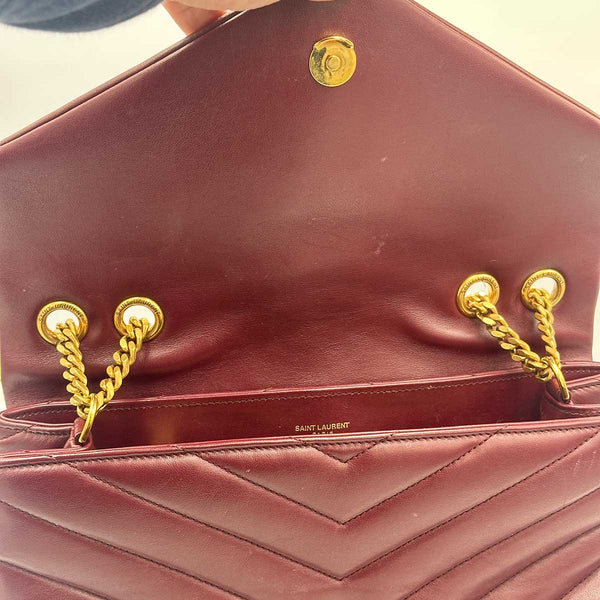 Saint Laurent Medium Loulou Burgundy Calfskin Leather