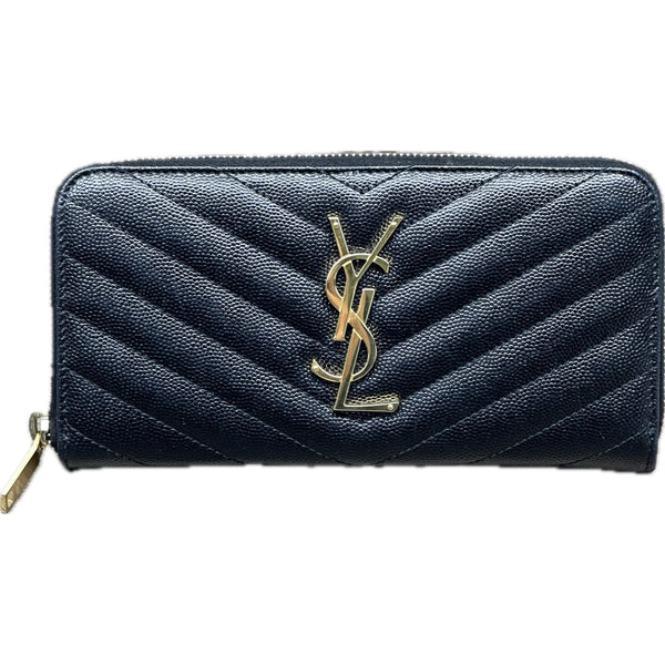 Saint Laurent Monogram Large Zip Wallet in Grained Leather - Black
