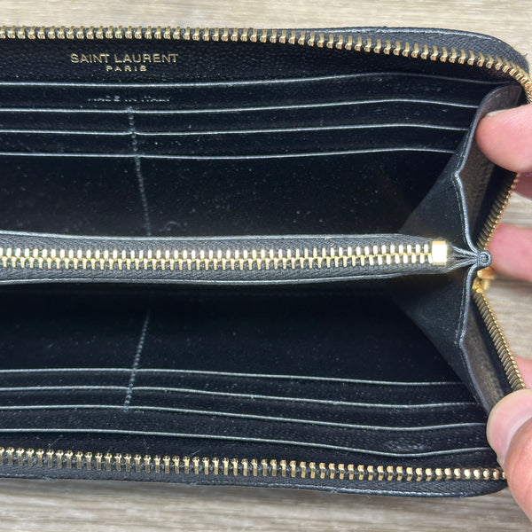 Saint Laurent Monogram Large Zip Wallet in Grained Leather - Black
