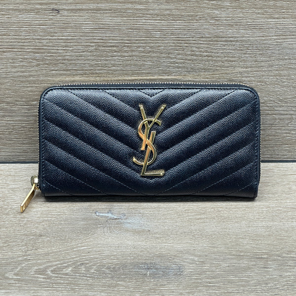 Saint Laurent Monogram Large Zip Wallet in Grained Leather - Black