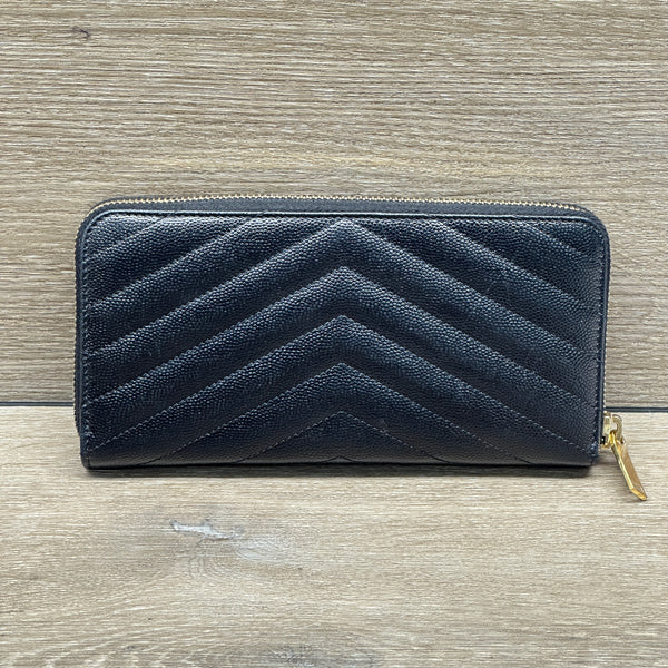 Saint Laurent Monogram Large Zip Wallet in Grained Leather - Black