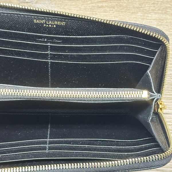 Saint Laurent Monogram Large Zip Wallet in Grained Leather - Black