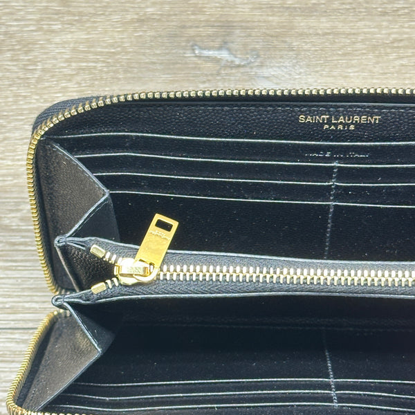 Saint Laurent Monogram Large Zip Wallet in Grained Leather - Black