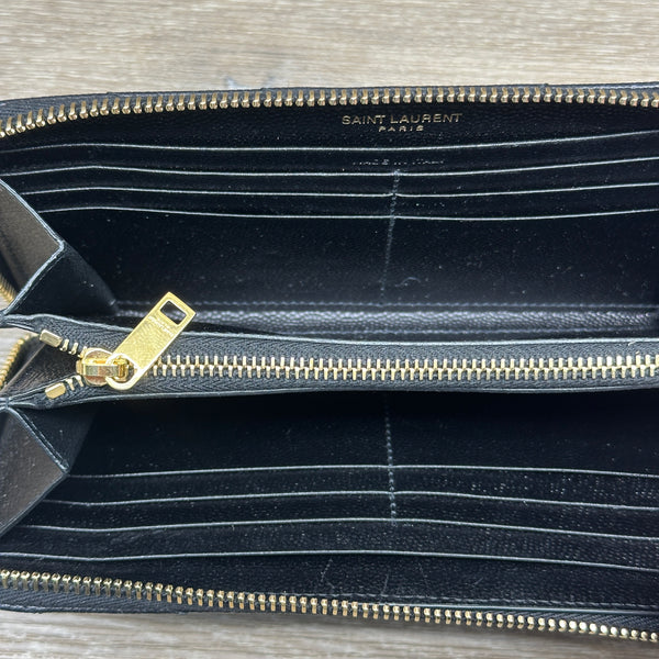 Saint Laurent Monogram Large Zip Wallet in Grained Leather - Black