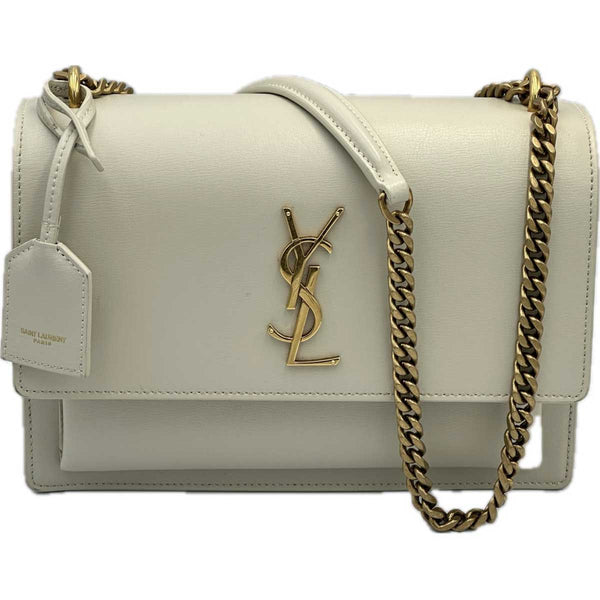 Saint Laurent Medium Sunset Shoulder Bag - Blanc Vintage and Gold Hardware