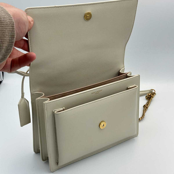 Saint Laurent Medium Sunset Shoulder Bag - Blanc Vintage and Gold Hardware