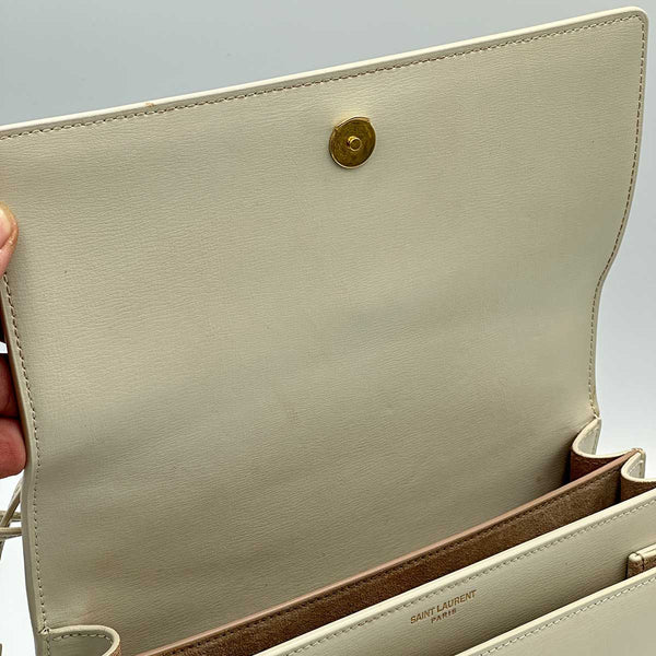 Saint Laurent Medium Sunset Shoulder Bag - Blanc Vintage and Gold Hardware