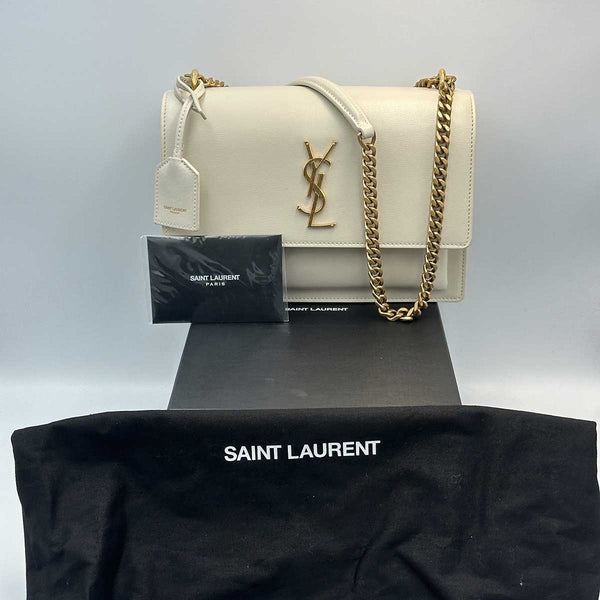 Saint Laurent Medium Sunset Shoulder Bag - Blanc Vintage and Gold Hardware