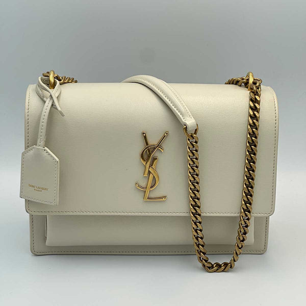Saint Laurent Medium Sunset Shoulder Bag - Blanc Vintage and Gold Hardware