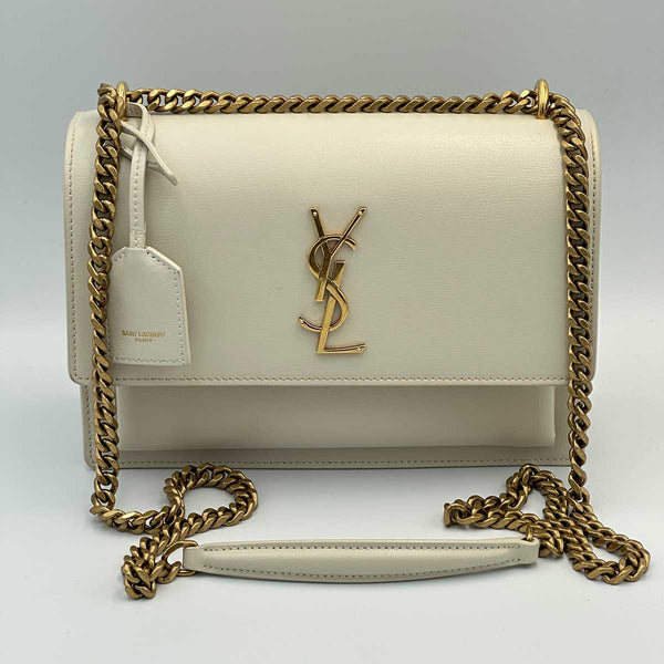 Saint Laurent Medium Sunset Shoulder Bag - Blanc Vintage and Gold Hardware