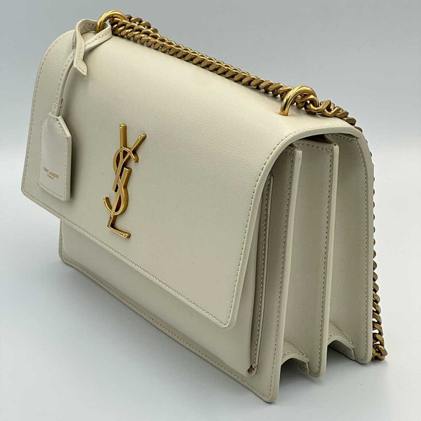 Saint Laurent Medium Sunset Shoulder Bag - Blanc Vintage and Gold Hardware