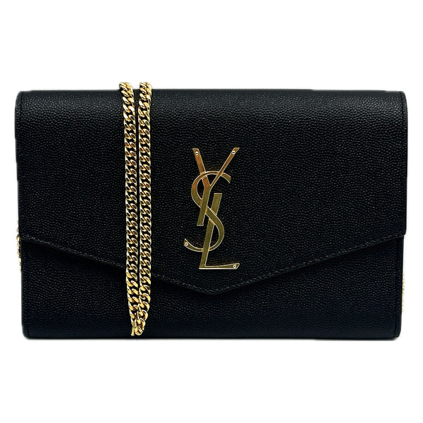 Saint Laurent Upton Chain Wallet in Grain De Poudre Embossed Leather