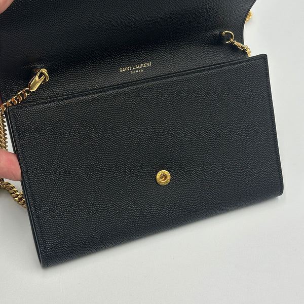 Saint Laurent Upton Chain Wallet in Grain De Poudre Embossed Leather
