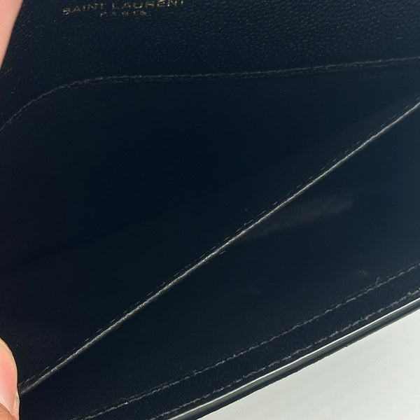 Saint Laurent Upton Chain Wallet in Grain De Poudre Embossed Leather
