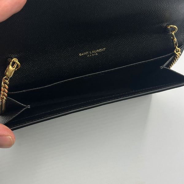 Saint Laurent Upton Chain Wallet in Grain De Poudre Embossed Leather