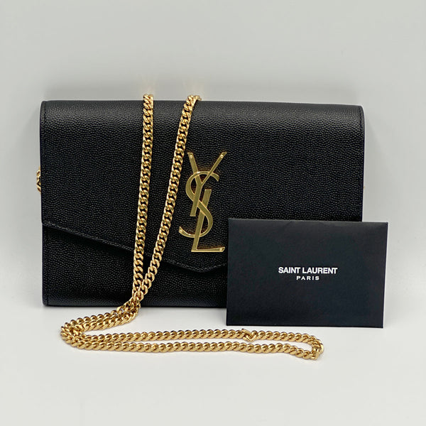 Saint Laurent Upton Chain Wallet in Grain De Poudre Embossed Leather