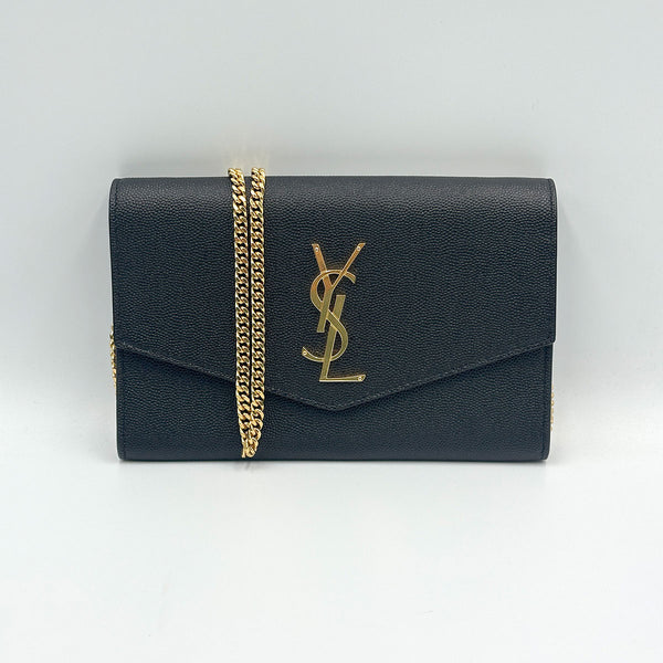 Saint Laurent Upton Chain Wallet in Grain De Poudre Embossed Leather
