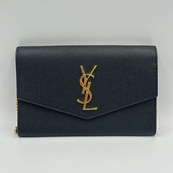 Saint Laurent Upton Chain Wallet in Grain De Poudre Embossed Leather